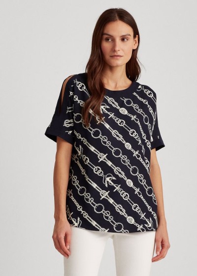 Women's Ralph Lauren Anchor-Print Crepe Tops | 479126YJB